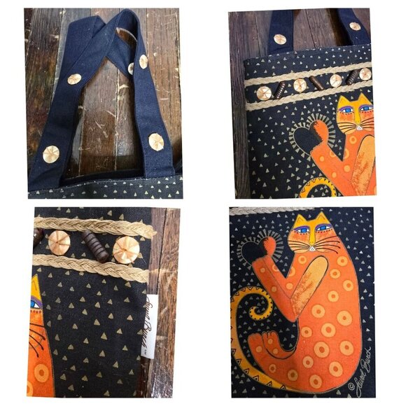 Vintage 90s Laurel Burch Artsy Cat Tote Purse Kitty Eclectic - Picture 2 of 16